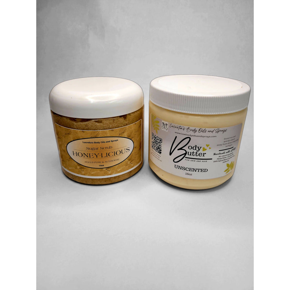 THE  &#39;BEFORE WE PLAY&#39; BUNDLE is just that! It is a MUST HAVE in everyone&#39;s self care lineup. Our very own Honey-Licious sugar scrub is receiving raving reviews from both men and women. It has the soft notes of real organic Oatmeal, Milk &amp; Honey and end notes of vanilla. It will leave your skin soft and polished without the harsh chemicals. We guarantee that after using our body scrubs that you will not have to layer with any other moisturizer. But in case you do want that extra moisture, we include in this 